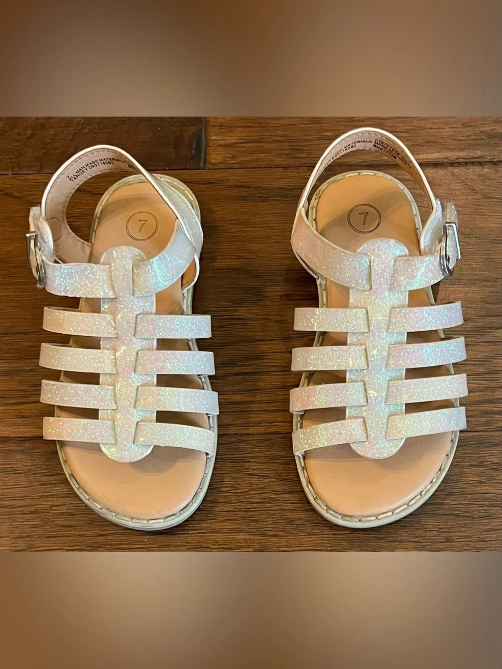 Adorable Cat & Jack Girls' Glitter White Strappy Sandals - Size 7